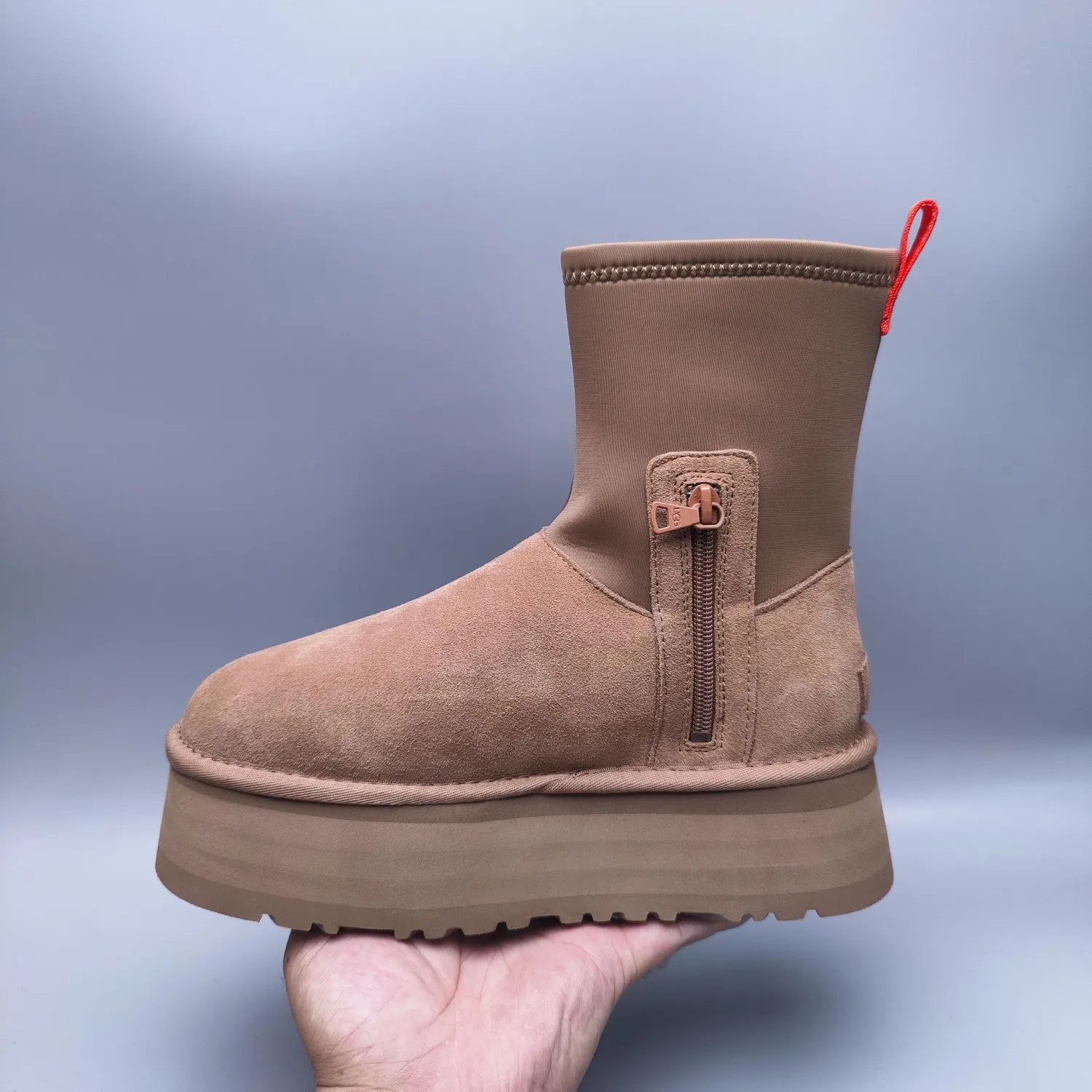 💰560 UGG sheepskin all-in-one snow boots 4031 Thick-soled elastic mid-cut casual style Color: Maroon Black Sand Size: 35-40
